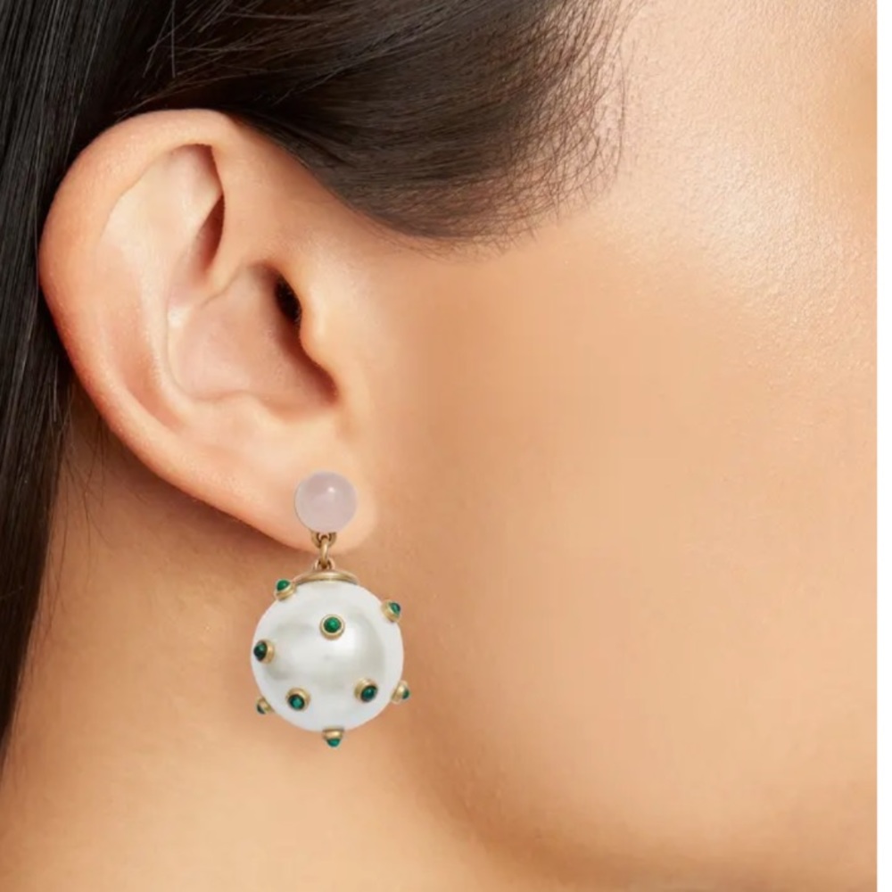 SOLD 💚 Tory Burch Stone Studded Drop Earrings - Picture 2 of 11